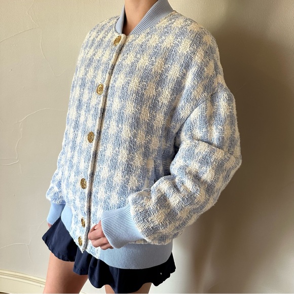 BALMAIN Houndstooth Tweed Bomber Jacket🌸 - Picture 5 of 17